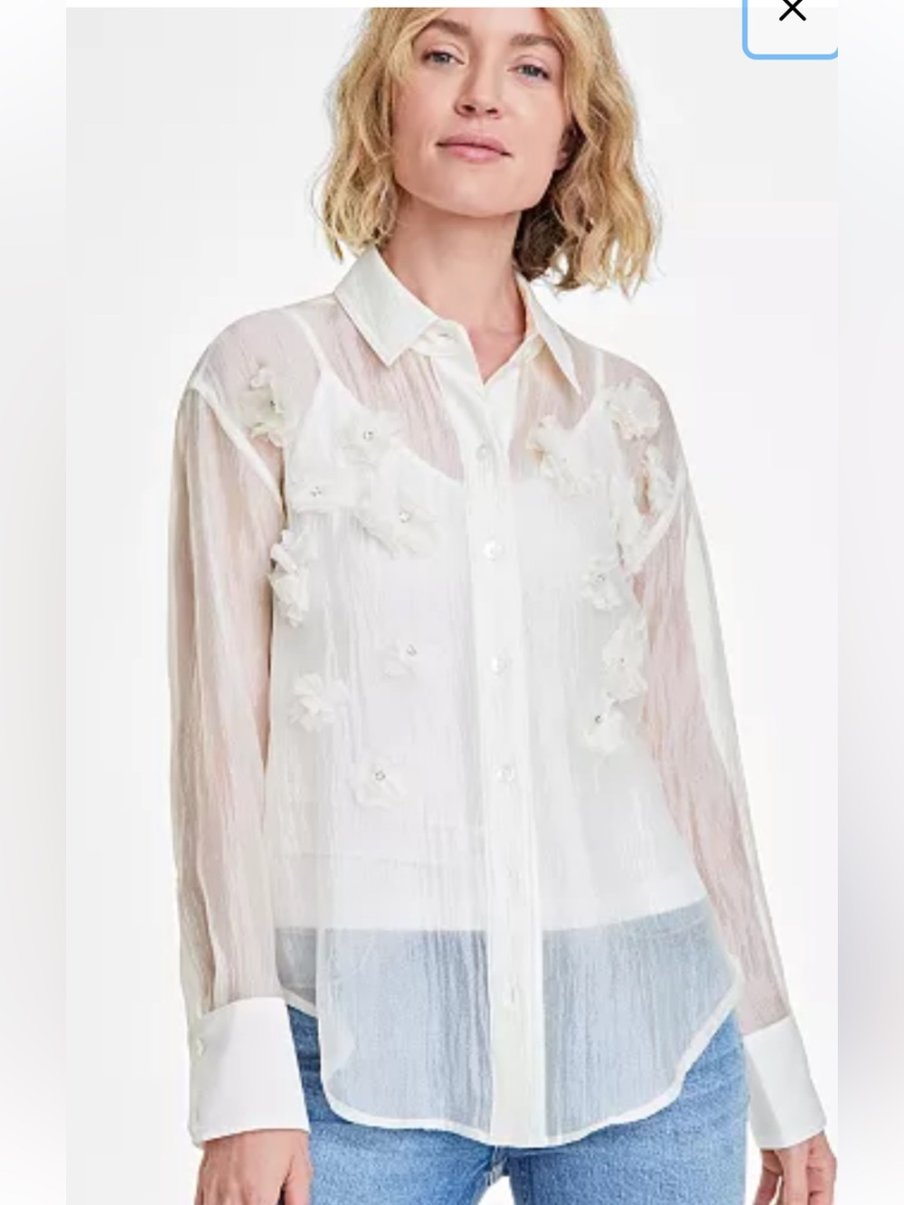 On 34th women's 3D Floral Relaxed Organza pastel yellow Shirt